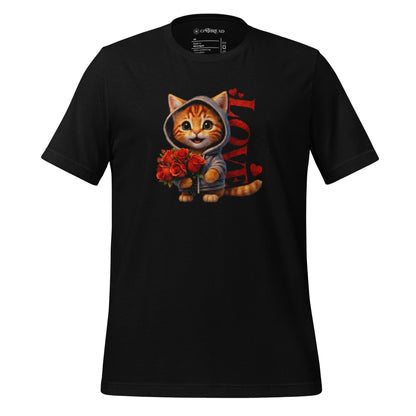 OMTHREAD XS Valentine Cat With Roses Love Graphic Tee Cute Orange Kitten