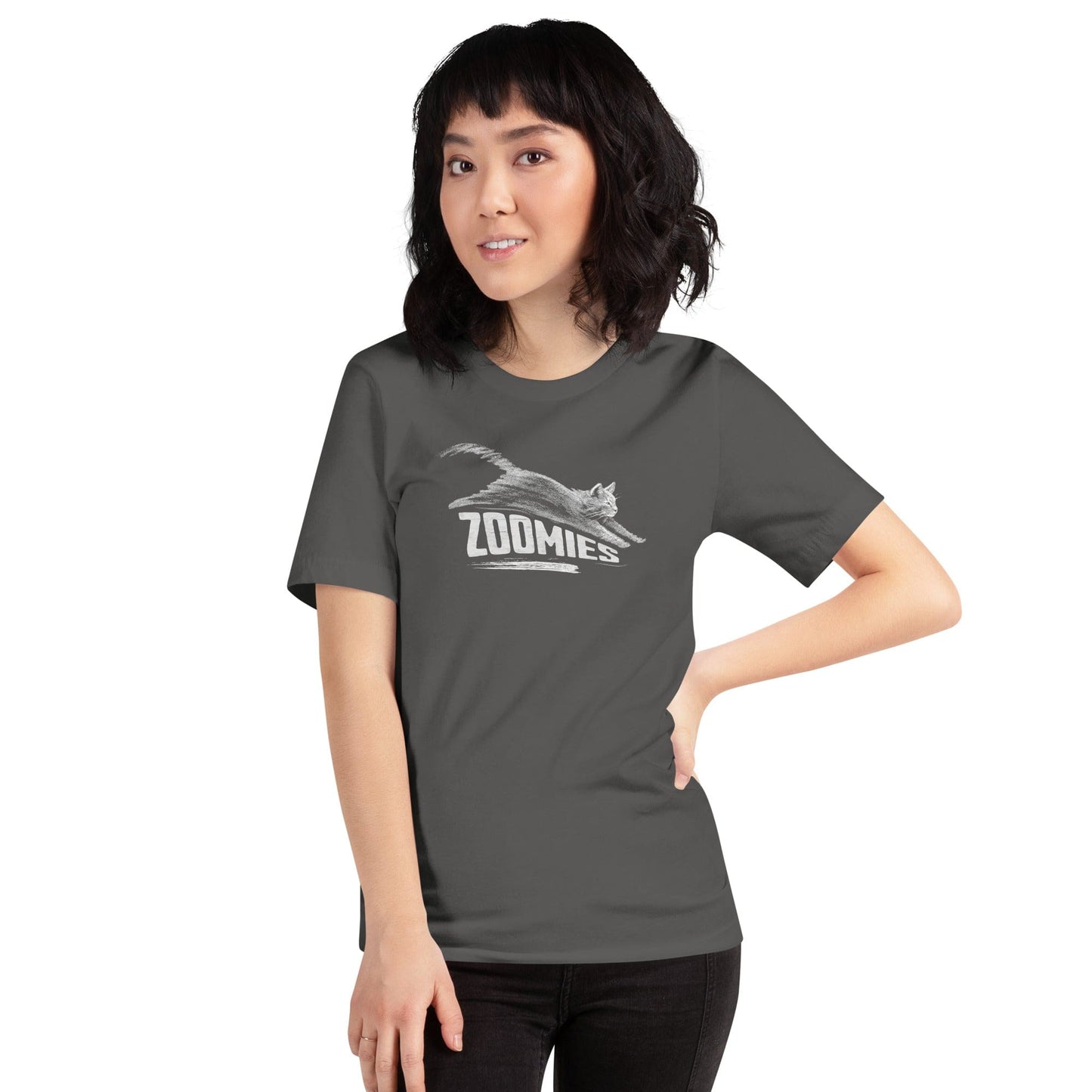 OMTHREAD Zoomies Cat T-Shirt, Funny Giftable Cat Tee for Cat Lovers